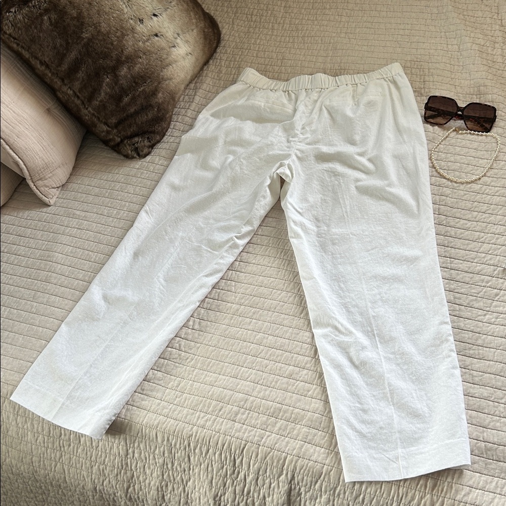 J. Crew white linen/cotton pull on casual sailor office pants loose tapered 12​ - Picture 10 of 10